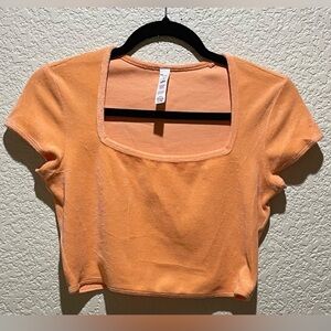 Alo Yoga Orange Terry Beachside Short Sleeve Crop Top NWOT